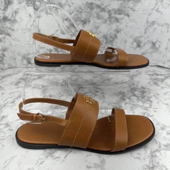 Tory Burch Mini Everly Back Strap Sandal Size 11 Antique Tan Vanchetta Leather - Picture 4 of 11